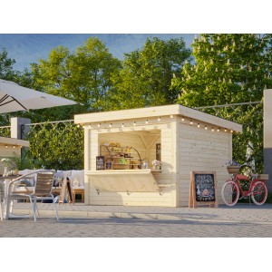 Palmako Marktstand Lenna Set 304, 300x300 cm, lackiert weiß, mit Verkaufsklappe und Tür.