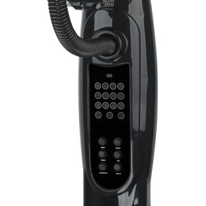 Detailaufnahme: Schwarzer Standventilator mit Sprühnebel-Funktion, Bedienfeld mit Knöpfen.