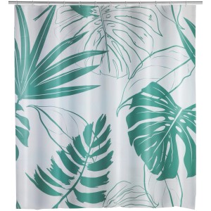 Wenko Duschvorhang Brasil Grün mit tropischen Blättern, 180x200 cm.