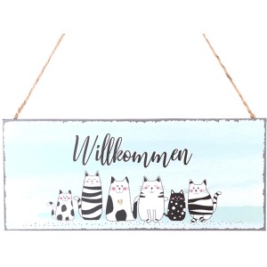 Metallschild "Willkommen Katzenparade" mit Katzenmotiv für die Gartendekoration, 30,5x13cm.