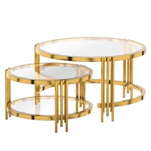 okwish Couchtisch mit Glasplatte Metallgestell Wohnzimmer 80x 80x 45cm Gold