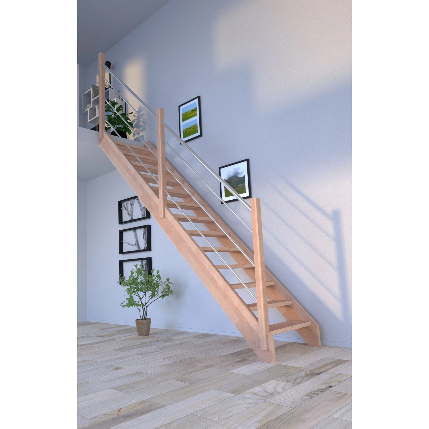 Treppe Mykonos Pro Buche Gerade 80 cm Holz-Edelstahl-Geländer L FSC®_7
