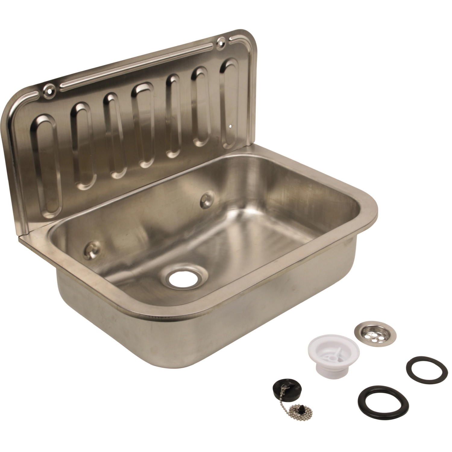 Sanitop-Wingenroth Ausgussbecken, 50 cm, Edelstahl, mit Spritzschutz und Zubehör.