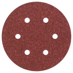 Bosch Schleifblatt EfWP K40, Ø 150 mm, für Holz und Farbe. Rotes Schleifpapier mit sechs Löchern.