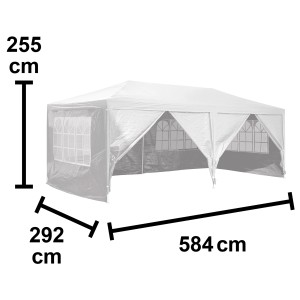 Weißer Pavillon Tavares mit Maßangaben (584x292x255 cm) für Garten & Terrasse.