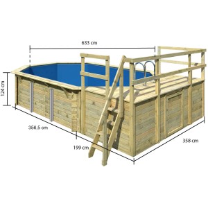 Karibu Holzpool Set mit Sonnenterrasse und Leiter. Kesseldruckimprägniert für lange Haltbarkeit.
