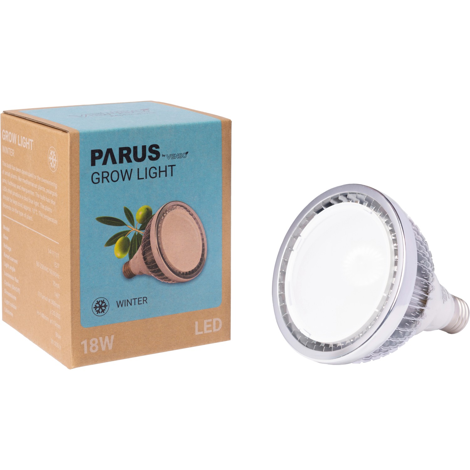 Parus by Venso LED-Pflanzenlampe Winter 18W E27 mit Verpackung. Pflanzenlicht zur Pflanzenanzucht.