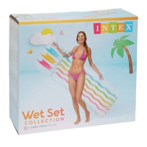 Intex Regenbogen-Luftmatratze auf Verpackung, mehrfarbig, 203x84 cm. Für Pool, Strand & See.