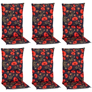 6er-Set Beo Sitzauflagen Trondheim für Hochlehner mit Mohnblumenmuster.