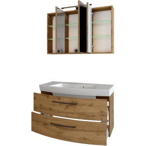 Held Möbel Waschtisch-Set Florenz, 100 cm, Wotaneiche, mit Spiegelschrank und Unterschrank.