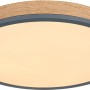Runde LED-Deckenleuchte Doro in Graphit und Holzoptik, 450 mm Durchmesser.