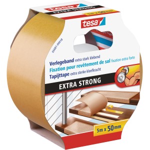 Tesa Verlegeband, extra stark klebend, 5m x 50mm. Ideal für Teppich und PVC-Beläge.
