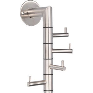 Drehbare Siro Kleingarderobe aus Edelstahl mit 4 Haken, Länge 208 mm.