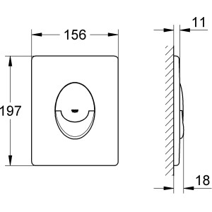 Technische Zeichnung: Grohe QuickFix WC-Betätigung Start, Chrom, Maße 156x197mm.