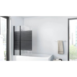 Aurlane Badewannenfaltwand Black Lines, 2-teilig, schwarz, 100x140 cm auf Badewanne montiert.