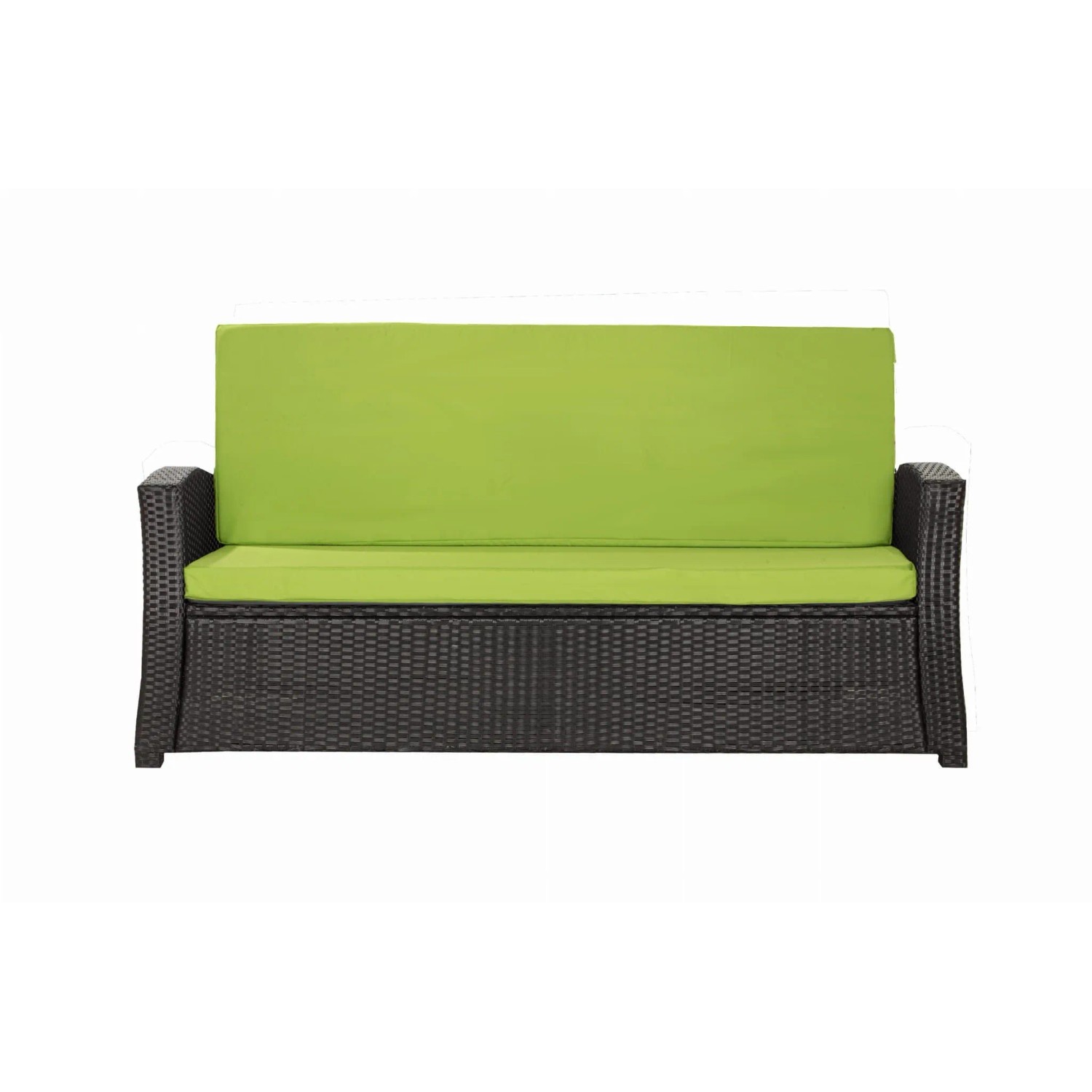 Gartensofa mit hellgrünen Kissen (Sitz- & Rückenkissen) für Polyrattan Möbel.