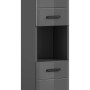 Grauer, schmaler Bad-Hochschrank (30x180x30 cm) mit Hochglanz-Front für mehr Stauraum im Badezimmer.