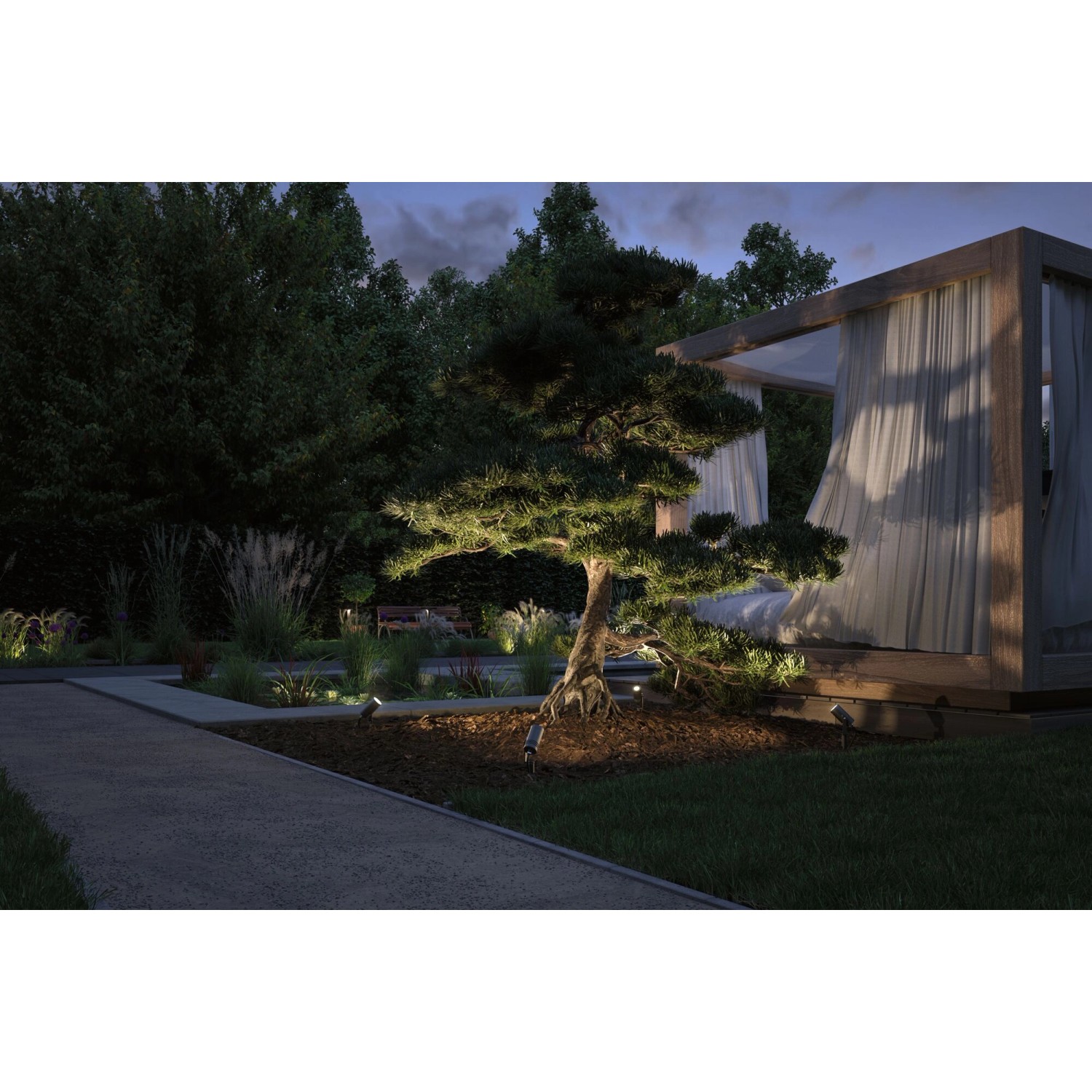 Paulmann LED-Gartenstrahler Radix, 6W, grau, beleuchtet Baum im Garten. Außenbeleuchtung.