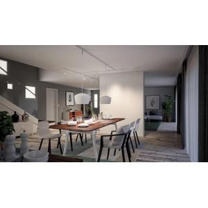 Paulmann URail Spotadapter in Chrom matt an Schienensystem über Esstisch.