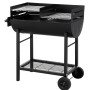 Schwarzes Tepro Grillfass Detroit Holzkohlegrill mit Ablage und Rädern.