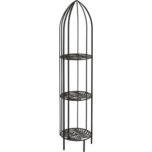 Anthrazitfarbenes Pflanzenregal mit Rankgitter aus Metall, 130cm hoch.