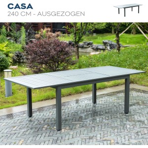 Home Deluxe Sitzgruppe Casa Madera: Ausgezogener Gartentisch (240 cm) mit Aluminiumgestell in Anthrazit.