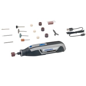 Dremel Lite 7760-15 Miniaturwerkzeug mit 15 Zubehörteilen und USB-Ladekabel.