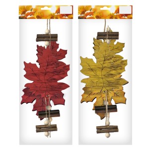Ahornblattgirlande aus Holz, 95 cm, in Rot und Gelb, herbstliche Dekoration.
