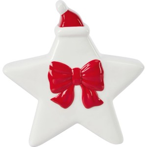 OBI Weihnachtsstern aus Dolomit, weiß-rot, mit Schleife und Weihnachtsmütze. Festliche Deko 17 cm.