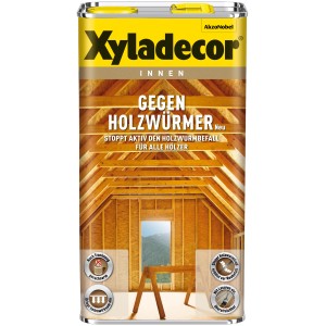 Xyladecor Gegen Holzwürmer, farblose Holzlasur im 5 l Kanister.