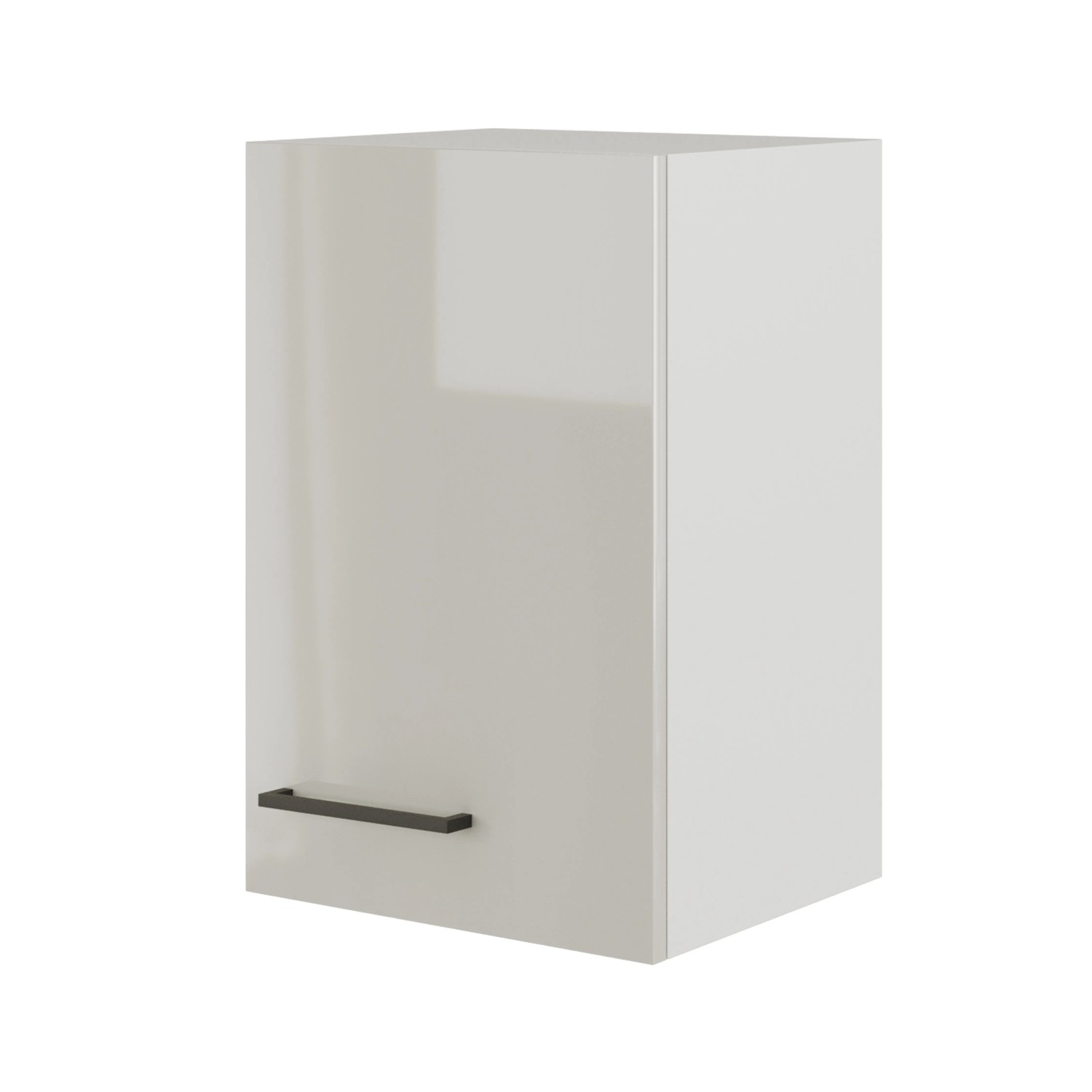 Flex-Well Oberschrank Lund, lichtgrau glänzend/rauchgrau, 30x55cm, mit schwarzem Griff.