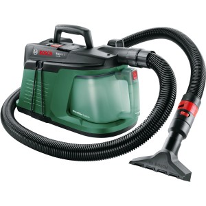Bosch EasyVac 3 Trockensauger in Grün und Schwarz mit Schlauch und Düse.