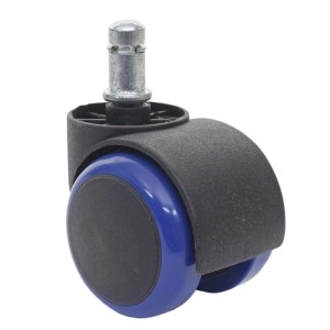 Blaue MCW Hartbodenrolle H86 für Bürostühle, 5er Set, mit Doppelrollen und Stift.