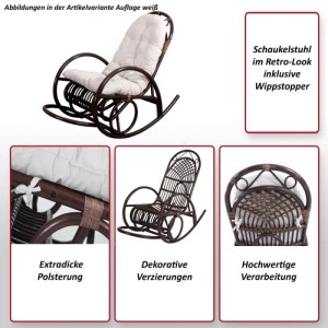 MCW Schaukelstuhl C40 aus Rattan mit weißer Auflage. Bequemer Schaukelstuhl mit dicker Polsterung.