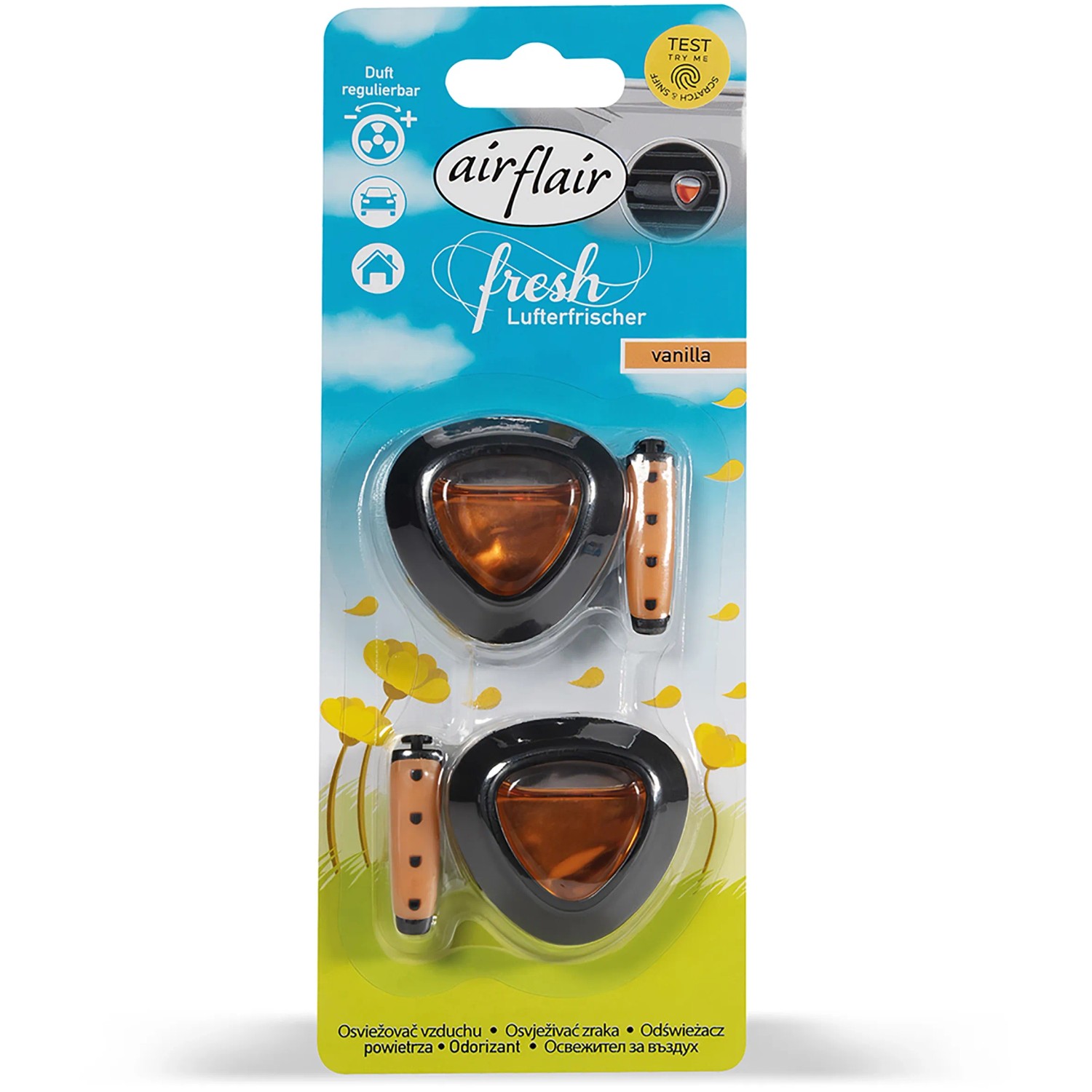 Airflair Lufterfrischer Clip Vanille, Autoduft mit Diffusor für Lüftungsgitter.