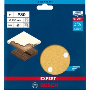 Bosch Expert Schleifblatt C470, Ø 150 mm, K80, 5 Stück. Zubehör für Exzenterschleifer.