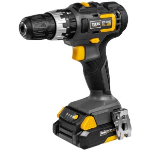 Texas 20V Akku-Schlagbohrmaschine IDX2000, Akkuschrauber in Schwarz/Gelb.