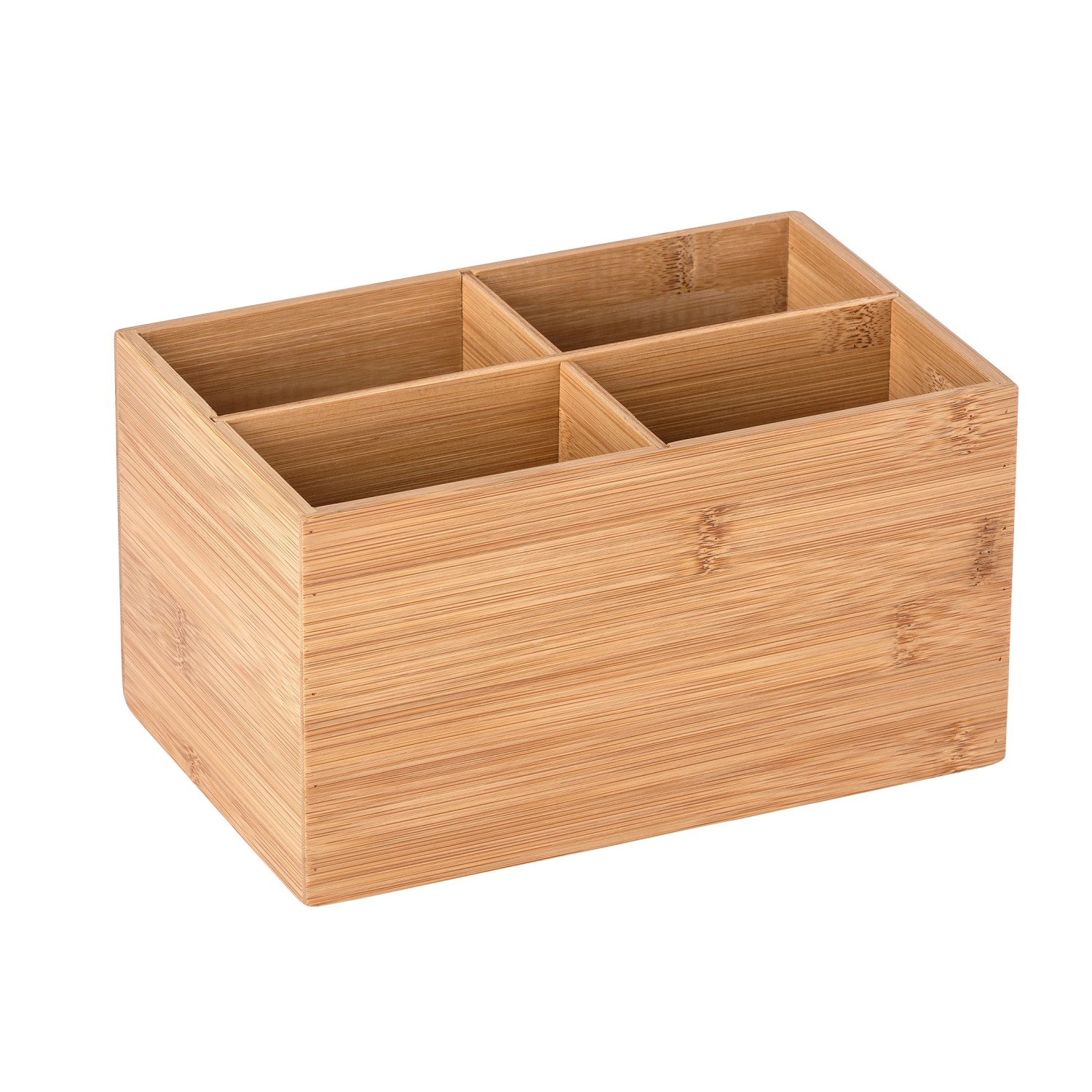 Wenko Bambus Box Terra mit 4 Fächern, braune Aufbewahrungsbox aus Bambus für Bad und Haushalt.