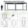 Technische Zeichnung Weide Deluxe Alu Pavillon 3,6x7,2m. Maße 255cm Höhe, Nutzungsideen für Terrasse, Garten, Auto.
