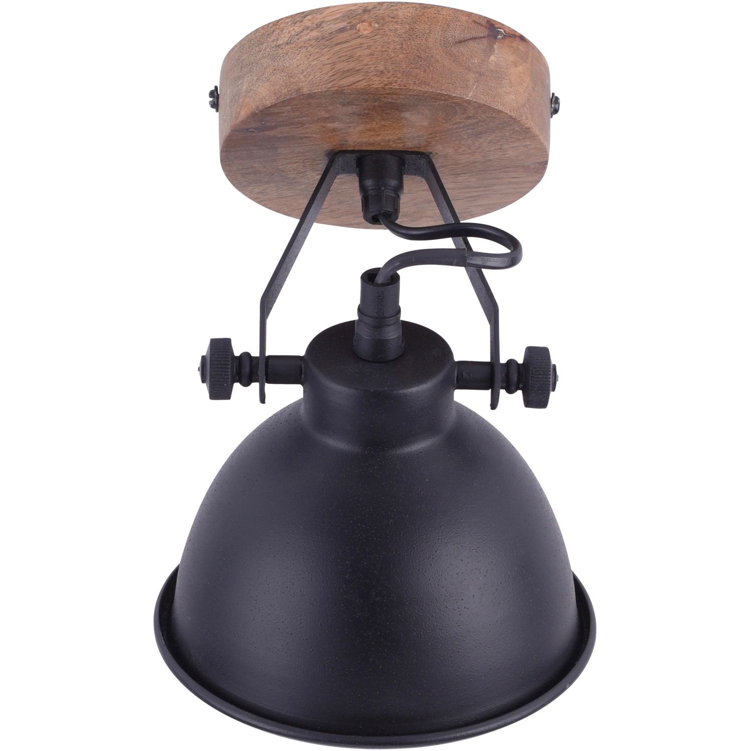 Schwarze Just Light Wand- und Deckenleuchte Samia mit Holzapplikation, 1-flammig.