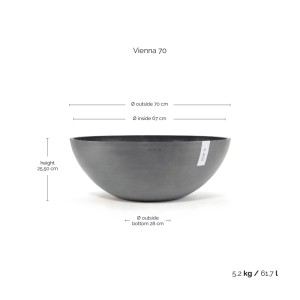 Ecopots Pflanztopf Vienna, grau, 70 cm. Moderner Blumenkübel für Innen und Außen.