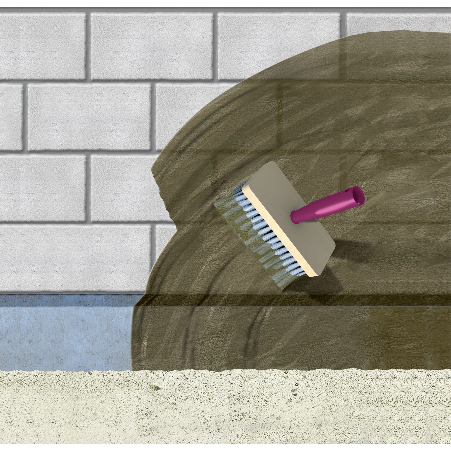 Auftragen der MEM Dicht-Schlämme auf Mauerwerk mit Quast. Bauabdichtung für Keller und Nassbereiche.