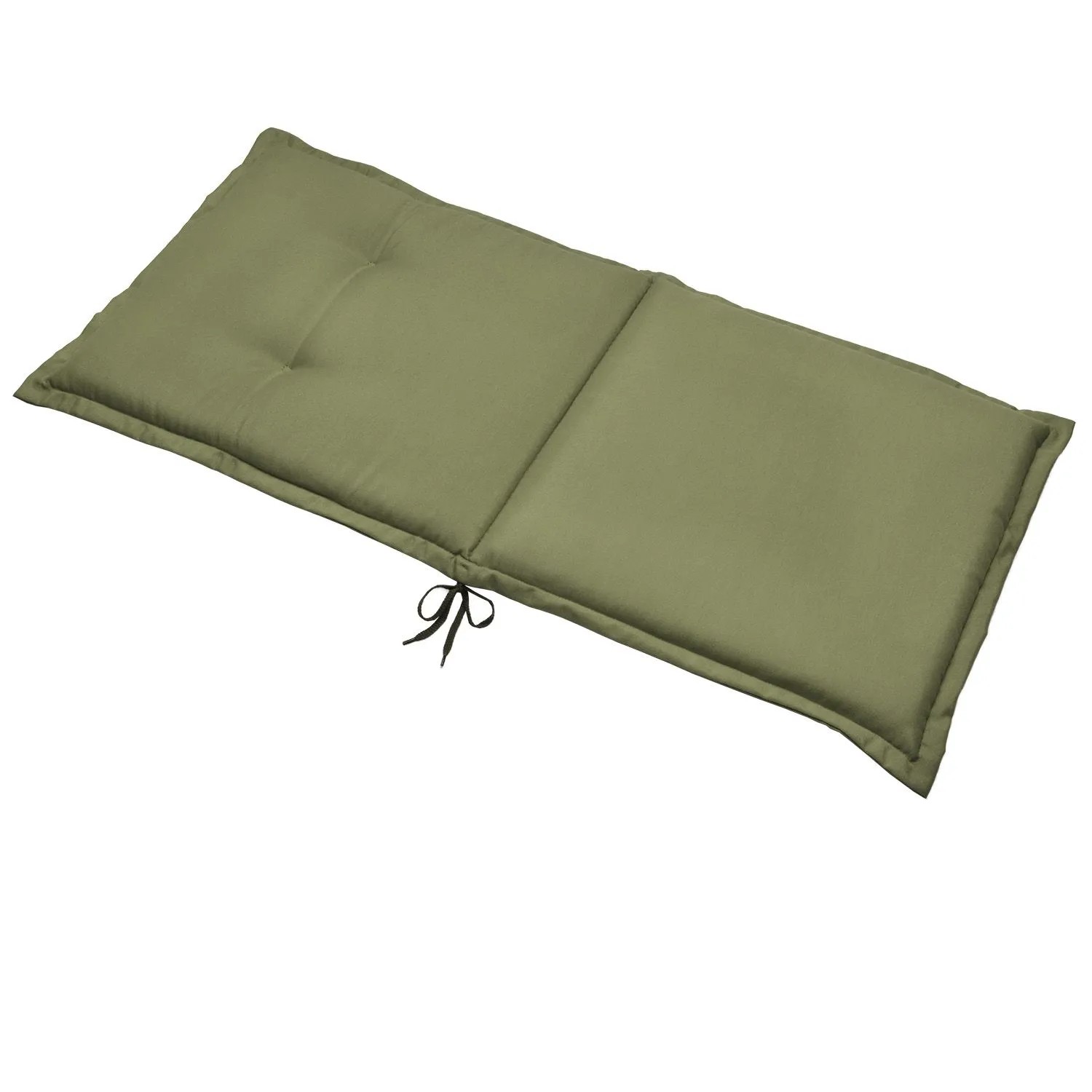 Olivegrüne Beautissu Loft NL Gartenstuhlauflage, 6cm dick gepolstert, mit Heftungen und Befestigungsschnüren.