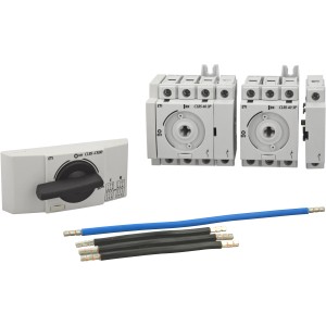 E2 Elektro Umschalter 40A für Netz/Notstrom mit Drahtbrücken für Reiheneinbau.