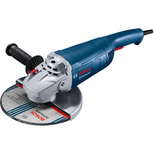 Bosch Professional Winkelschleifer GWS 20-230 J und GWS 880 im Karton, blaue Schleifmaschine mit Schleifscheibe.