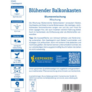 Kiepenkerl Saatteppich Blütenreicher Balkonkasten Blumenmischung, Verpackung.