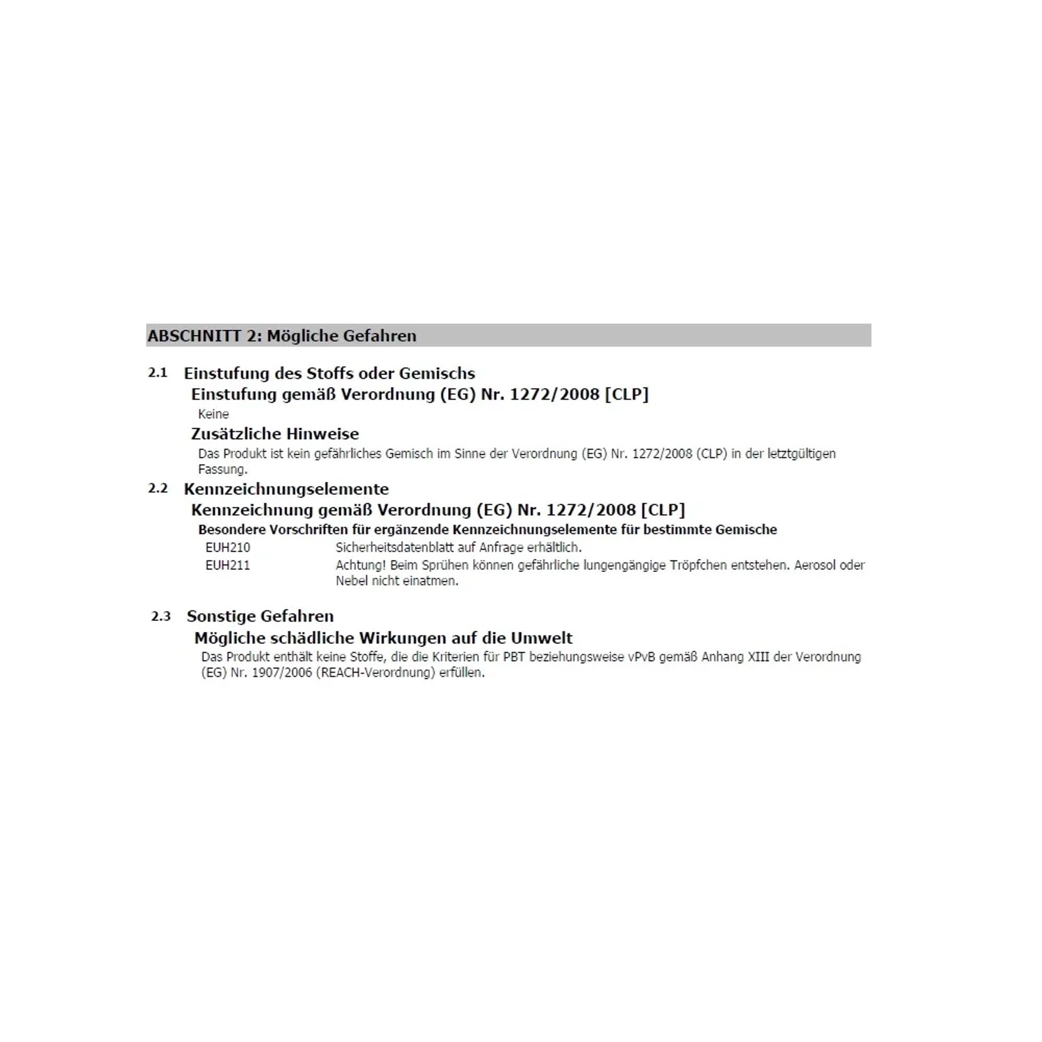 Sicherheitsdatenblatt mit Gefahrenhinweisen gemäß Verordnung (EG) Nr. 1272/2008 [CLP].