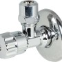 Verchromtes Waschgeräte-Eckventil mit Schubrosette, 21 mm Anschluss, zur Wasserregulierung.