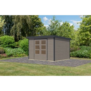 Karibu Gartenhaus Diego 5 in Wassergrau/Anthrazit mit Doppeltür und Fenster