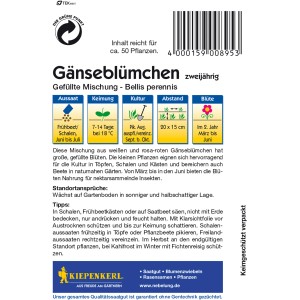 Kiepenkerl Gänseblümchen Gefüllte Mischung, mehrfarbig, auf der Verpackung abgebildet.
